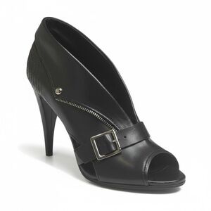 new Pour La Victoire 𖤐 Peep Toe Heel Leather Biker Jacket Booties 𖤐 Black 8.5